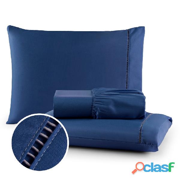 Jogo de Lençol 03 Peças 400 Fios Cama Casal Queen Micropercal Ponto Palito 1