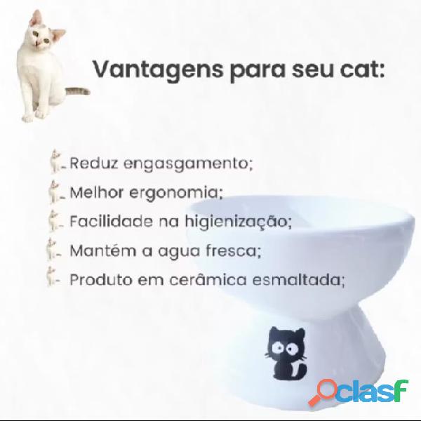 kit 2 Comedouro para Gatos em Cerâmica Luxo Bebedouro Cerâmica Elevado Ergonomico Dupla Função para 2