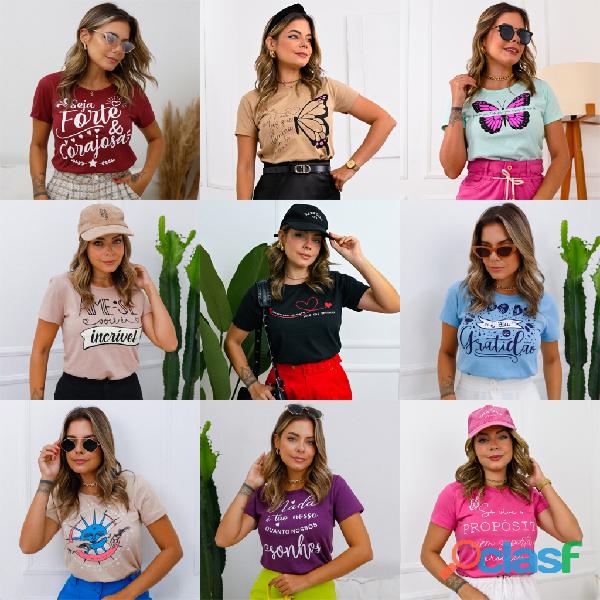 Kit 5 T shirt Feminina Blusa Baby Look Camiseta 5