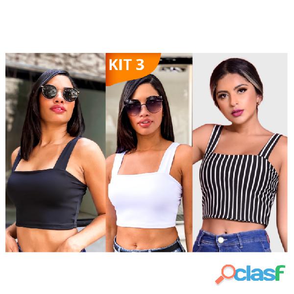 Cropped Alça Grossa Suplex 3 Kit Várias Combinações 11