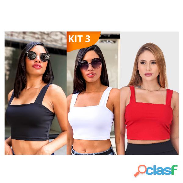 Cropped Alça Grossa Suplex 3 Kit Várias Combinações 18
