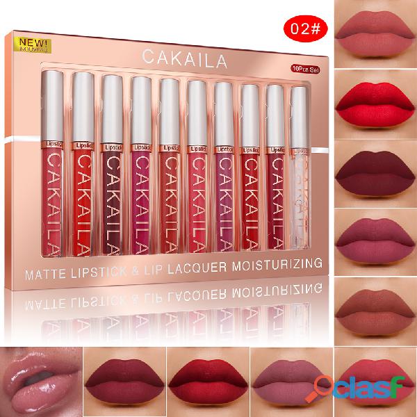 Conjunto de 10 Cores de Brilho Labial Fosco Líquido Antiaderente à Prova d'Água Não Desbotado 1