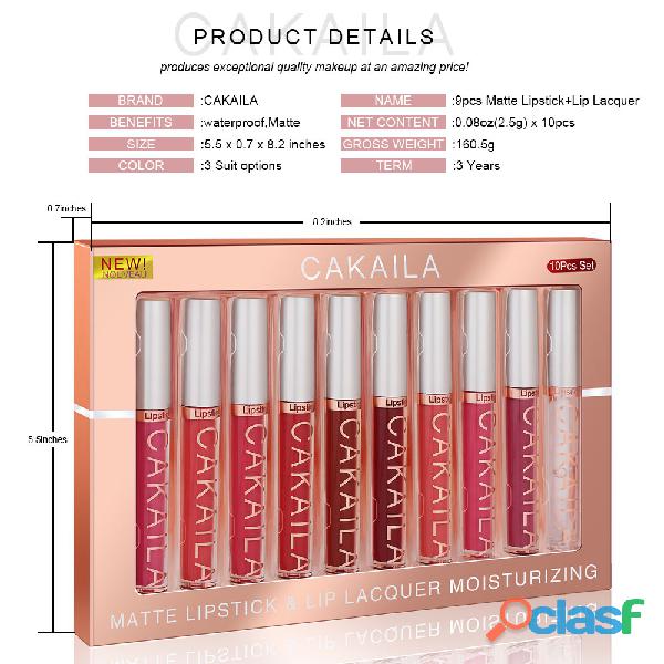 Conjunto de 10 Cores de Brilho Labial Fosco Líquido Antiaderente à Prova d'Água Não Desbotado 10