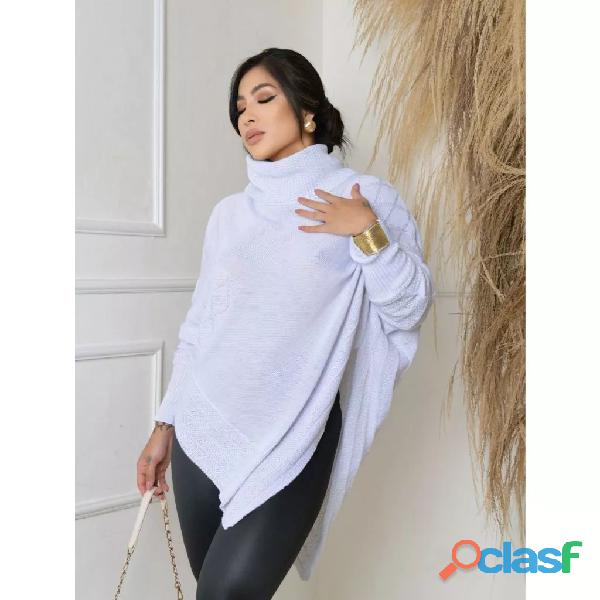 Poncho Tricô Gola Alta Blusa De Frio Lã Feminina Agasalho Tricot Inverno Poncho Tricô Gola Alta Blusa De Frio Lã Feminina Agasalho Tricot Inverno