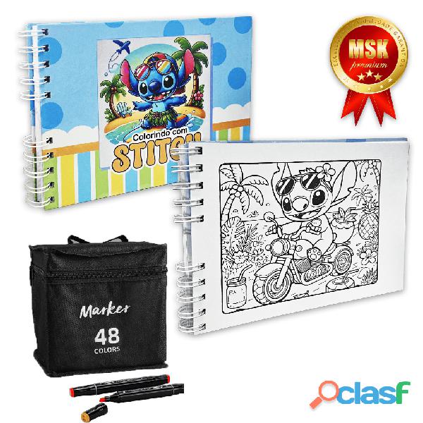 Kit Colorir com CADERNO PREMIUM + CANETAS MARCADORAS 50 Desenhos em Folhas Premium 180g Capa Dura 10