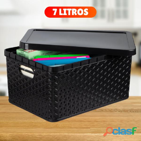 Kit Com 3 Cesto Caixa Organizadora Rattan Com Tampa 7 Litros Preto 5