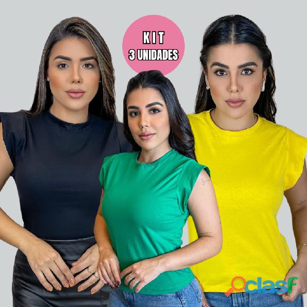 Kit 3 Tshirt muscle tee camiseta feminina algodão 8