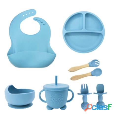 kit 8 Peças Talheres alimentação bebê silicone kit Talheres Infantil Com Ventosa Canudo Colher Babad 6