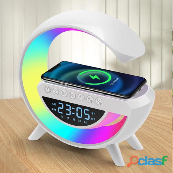 Caixa De Som Led Luminária Bluetooth Alto Falante Carregador Sem Fio Lâmpada Mesa RGB Alarme Relógio 1