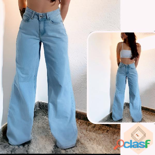 Calça wide leg CARGO jeans feminina cintura alta pantalola 8