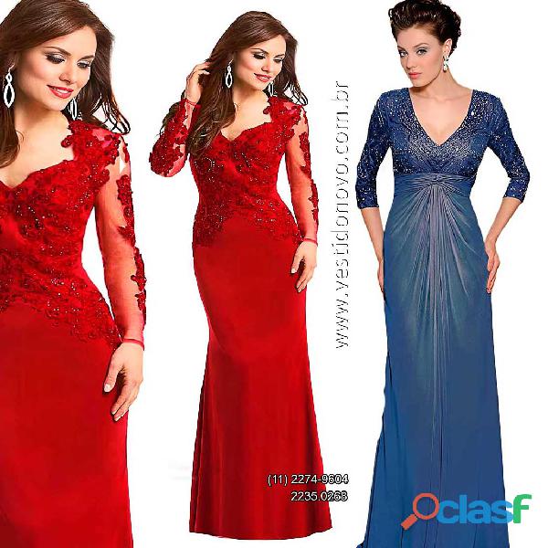 Vestido mãe da noiva vermelho plus size com manga, zona sul