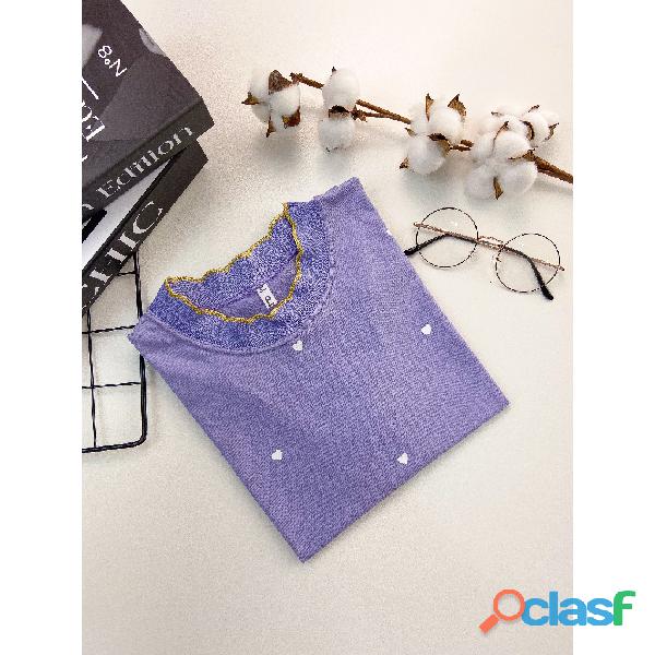 Blusa Camiseta Babylook T shirt Gola Lurex Algodão Poa Coração 1