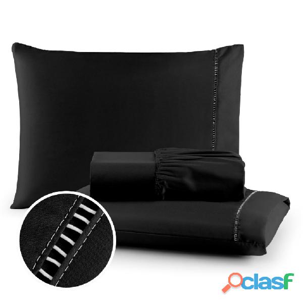 Jogo de Lençol 03 Peças 400 Fios Cama Casal Queen Micropercal Ponto Palito 18
