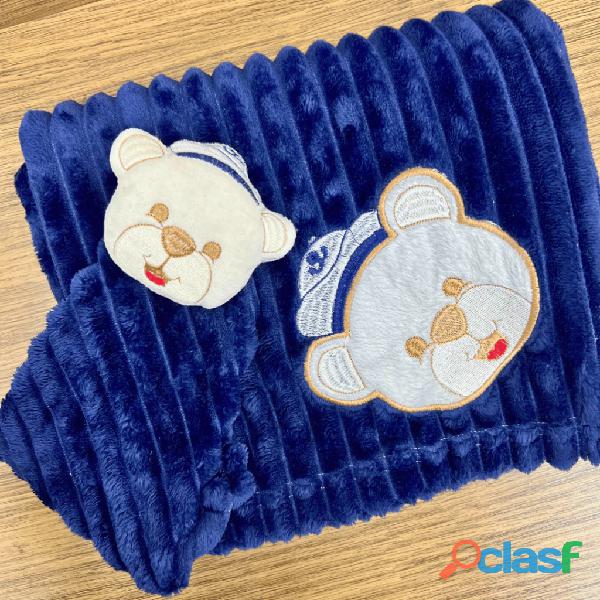 Kit 2 Peças Cobertor com Naninha Para Bebê Anti alérgico Bordado Masculino e Feminino 6