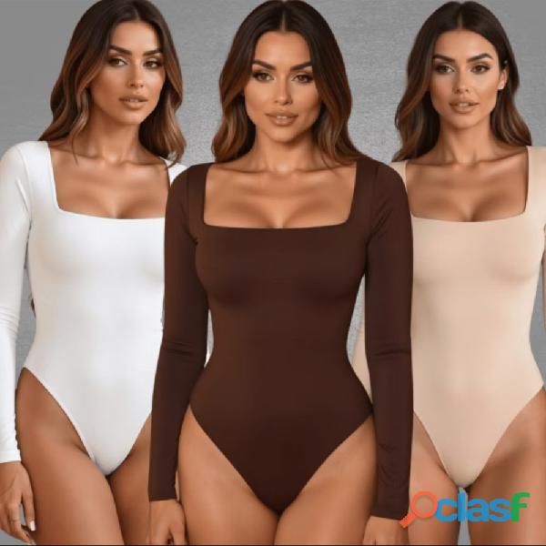 Kit 03 Body Feminino Manga Longa Decote Quadrado Suplex Forro Duplo 8