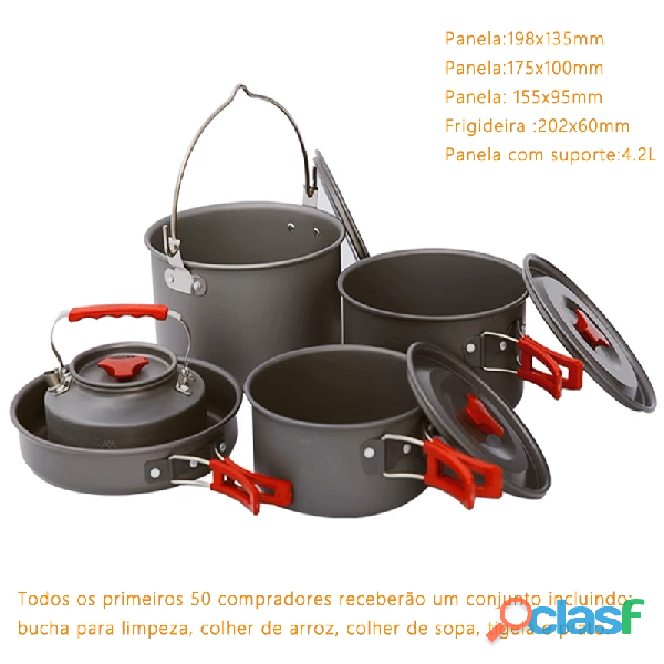 Kit 5 peças Conjunto De Panelas Ao Ar Livre De Acampamento 2 3 Pessoas Fogão Portátil Chaleira Utes Kit 5 peças Conjunto De Panelas Ao Ar Livre De Acampamento 2 3 Pessoas Fogão Portátil Chaleira Utes