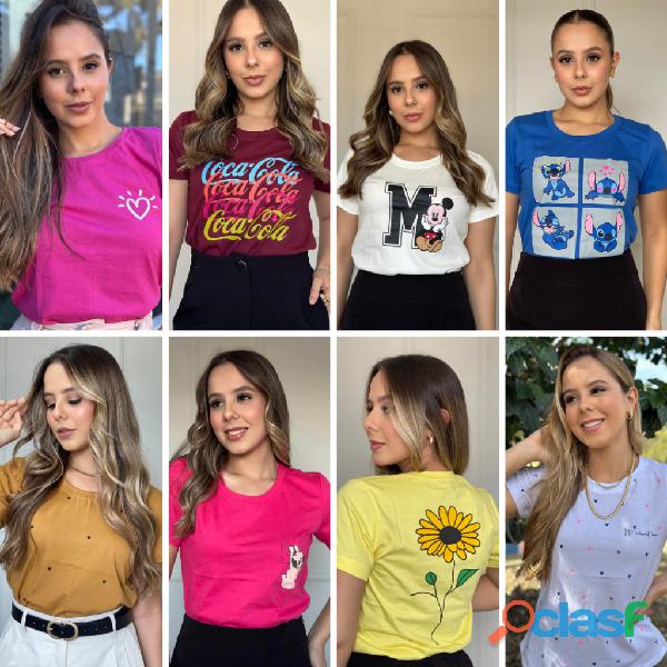 Kit 5 Blusa Feminina Estampas Variadas T Shirt moda 100% Algodão Envio Imediato 4