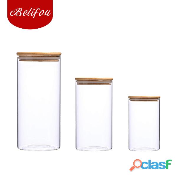 Belifou Kit 3 Potes Para Alimentos Com Tampa Bambu 15CM Gaia 4