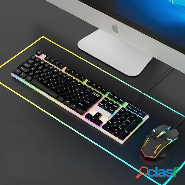 Kit Gamer: Teclado Semi Mecanico RGB Rainbow + Mouse Gamer com LED 5